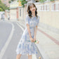 French Sweet Mid-length Dress Ruffled Gentle Cake Skirt Chiffon Mid-length Sweet Dress A-line Dress with Waist and Thin