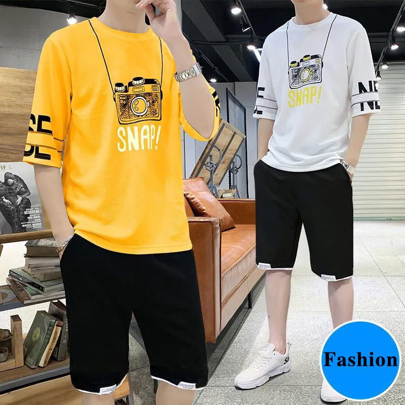 Oversized Youth T-shirt Summer Cartoon Camera Print Shirt Korean Trendy O-neck Short Sleeve Casual Pullover Men Clothing