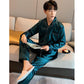 Plus Fat Plus Size Men's Pajamas Spring and Autumn Long-sleeved Ice Silk Thin Korean Home Service Two-piece Suit