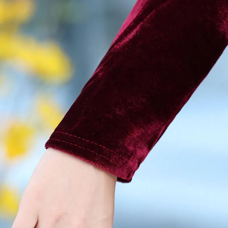 Mother's Clothing Spring and Autumn Long-sleeved Bottoming Shirt Women's Gold Velvet T-shirt Printing Loose Top