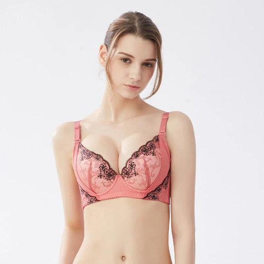 Women's Sexy Lace Floral Underwear Small Breasts Gathered Adjustable Bra Big Breasts Full Cup Adjustable Comfortable Girl's Bra Embroidered Brassiere