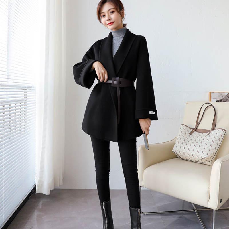 Thickened and Cotton Double-sided Woolen Coat for Women In The Long Section of Winter Slimming Cloak-style Woolen Coat with Belt
