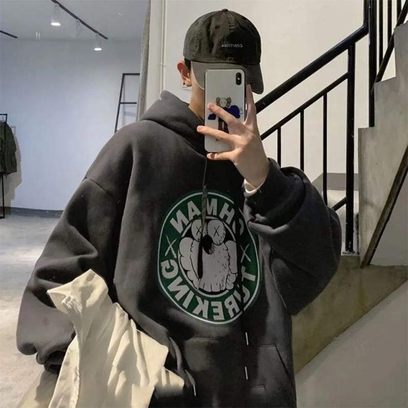 Plus Fleece Sweater Plus Fertilizer Plus Size Men's Hooded Sweater Autumn and Winter Clothing Men's Loose Sweatshirts