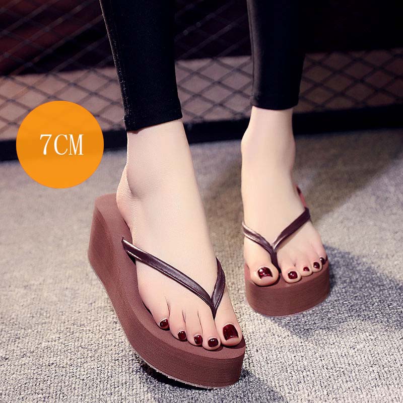 Flip-flops Female Version of All-match Casual Fashion Thin Belt Sponge Cake Sandals and Slippers Female Summer Flip-flops Non-slip Soft Beach Shoes