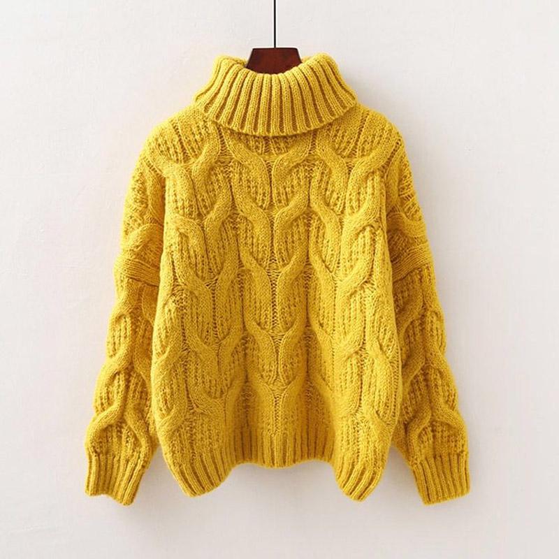 Inside wearing a warm winter jacket large size thick sweater female loose high collar knit sweater