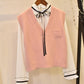 Autumn and Winter Small Pocket V-neck Vest Knitted Loose Cropped Top Sleeveless Waistcoat Women Sweater