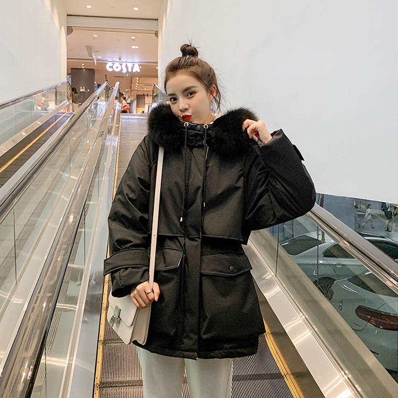 Women's Mid-length Down Padded Jacket Korean Fashion Women's Thick Loose Large Fur Collar Padded Jacket