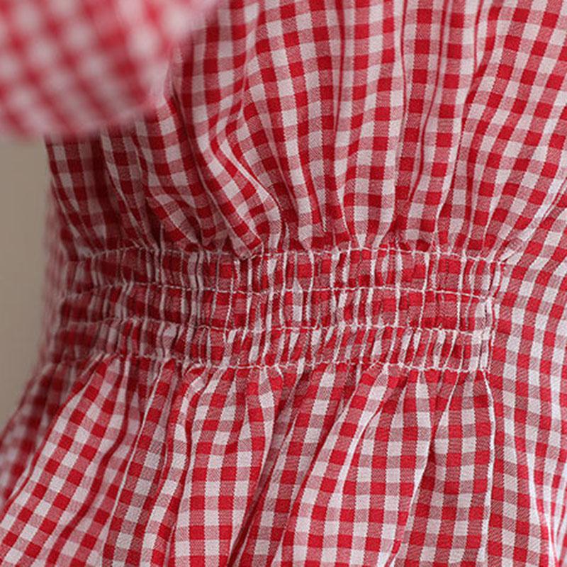 Women's Spring and Autumn Shirt V-neck Loose Plaid Short Top