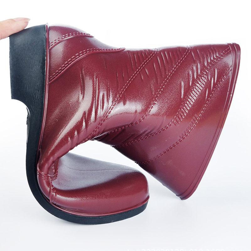 Ladies Rain Boots Mid Tube Faux Leather Anti-Slip Water Shoes Water Boots Kitchen Waterproof Shoes