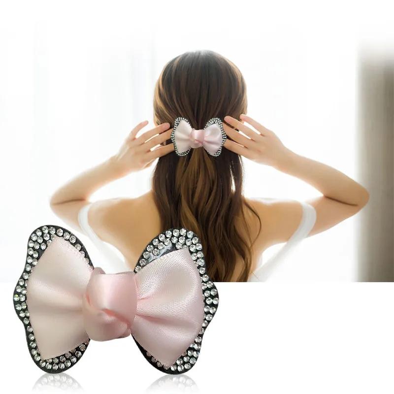 Small Bow Hairpin Rhinestone Spring Clip Meatball Hair Clip Headdress Flower Ponytail Hair Ornament Ladies Hairpin