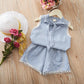 2PCS Summer Baby Girls Casual Korean Style Sleeveless Plaid Vest T-shirt Tops+Shorts Suits Costumes Set