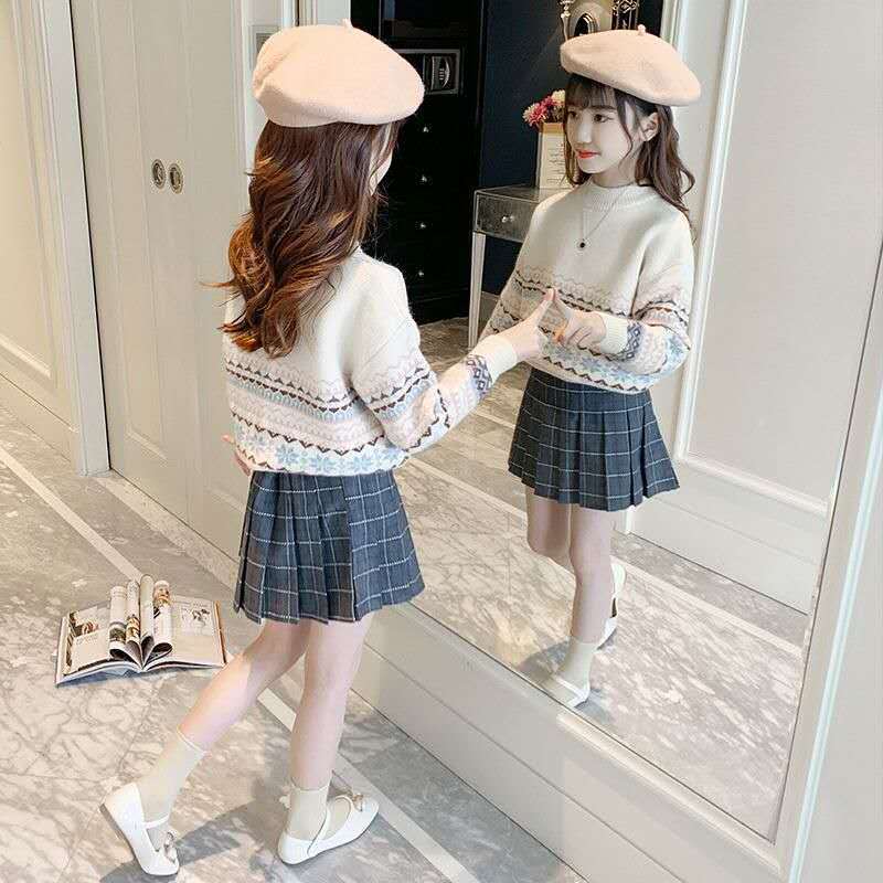 Children's Thickened Bottoming Shirt In Autumn and Winter Jacquard Knitted Little Girl Jacket Simple Casual Girls Sweater