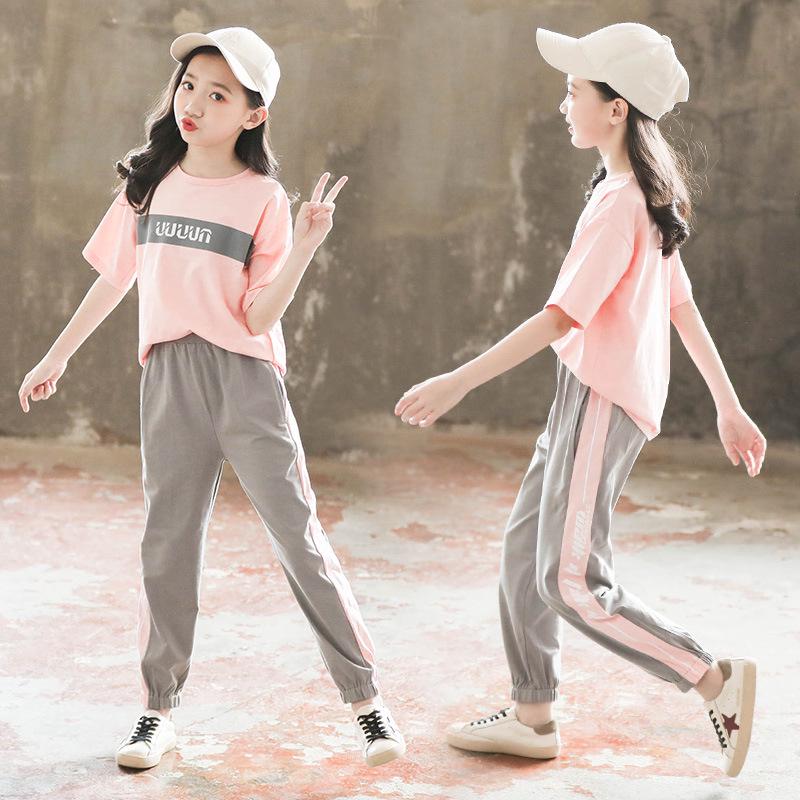 Girl Teenage Children's School Clothing Fashion 2pcs T-shirt and Harem Pants Children Casual Sets Summer Suits Girl Sports Clothes