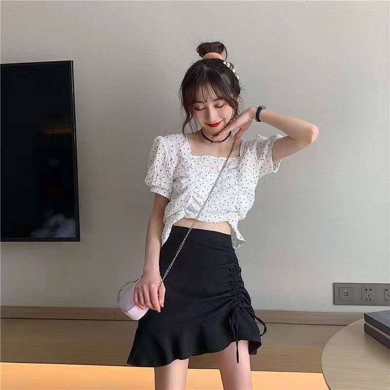 Women Sexy Tight Drawstring Mermaid Skirt A-line Pleated Skirt High Waist Hip Skirt  Elastic Waist Club Casual Home Office