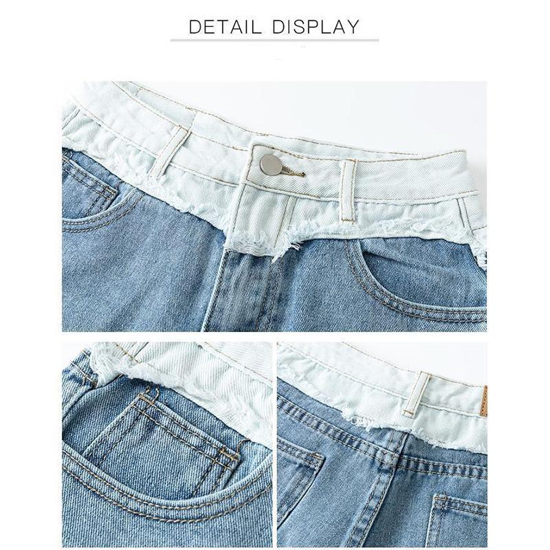 WTEMPO Color Gradient Stitching Denim Shorts Women Loose Spring and Summer Wide Leg A-line Thin Curled Bottom Casual Shorts