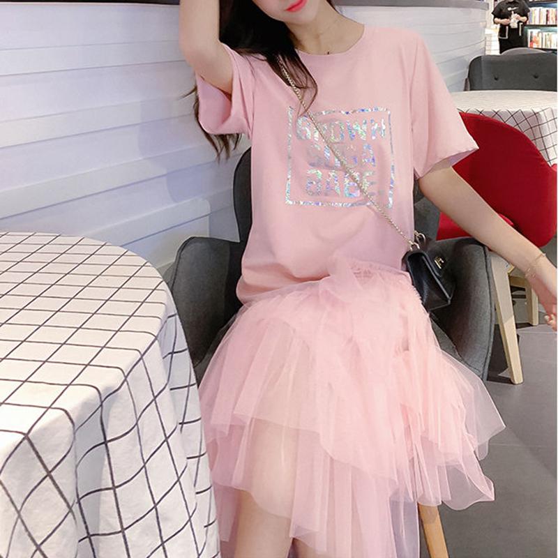 Dress Female Student Korean Version Loose Large Size Net Yarn Fairy Skirt Summer Small Fresh T-shirt Long Dress