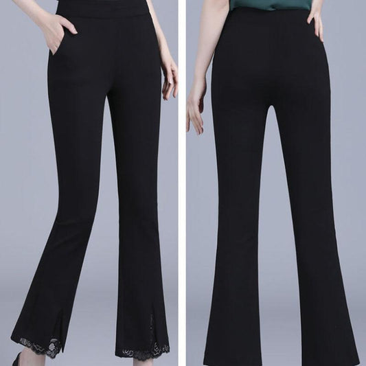 Autumn and Winter Micro Horn High Waist Loose and Thin Korean Style High Waist Large Size Casual Lace Lace Pants Women