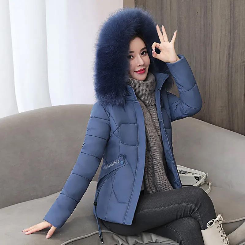 Winter Down Jacket Slim-fit Big Fur Collar Fashion Cotton Jacket Solid Color Hooded Short Down Jacket