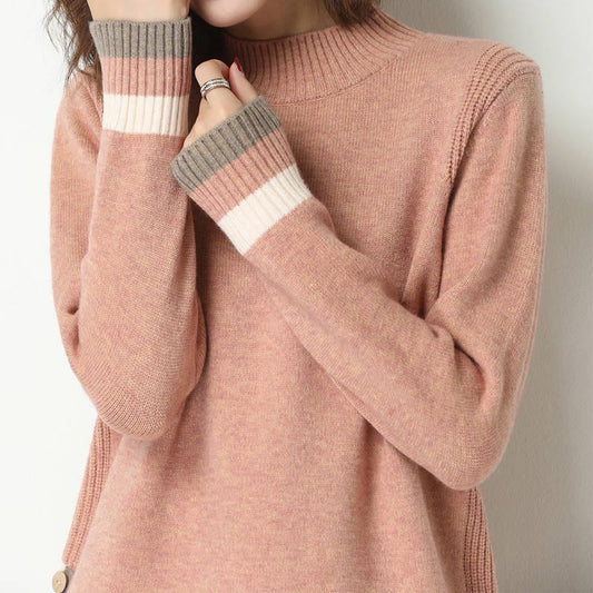 Half-Turtleneck Knitted Sweaters Women Long Sleeve Thick Soft Sweater Pullovers Bottoming-shirt