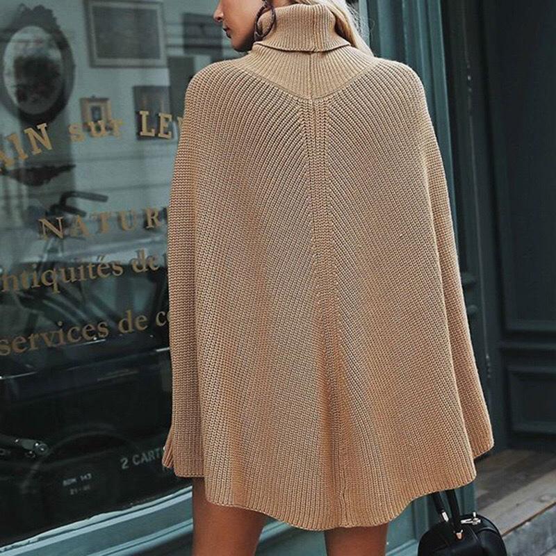 Sweater Women Turtleneck Cape-style Cloak Pullover Knitwear Korean Pure Color Loose Top Trendy Sweater Autumn and Winter Jumper