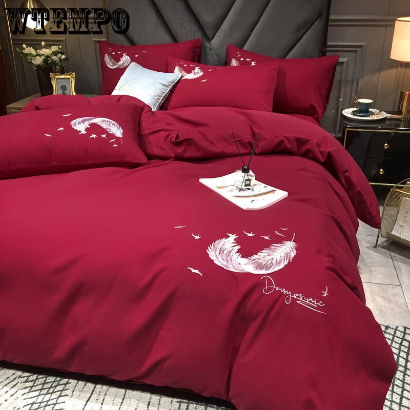 Summer Bedding Set 4PCS Washed Silk Naked Sleeping Silky Bed Sheet Duvet Cover Light Luxury European Style Bedding