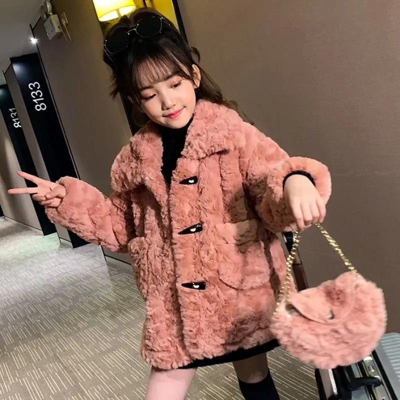 Girls Lamb Wool Coat Fur Winter Clothing Plush Thick Warm and Windproof Jacket