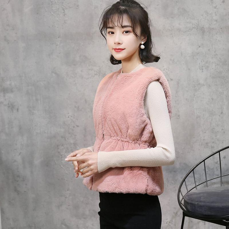 Faux Fur Autumn and Winter Warm Vest Ladies Drawstring Waist Plus Fluff Warm Vest Soft and Comfortable Jacket