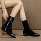 Pair of Women Shoes Leather Pointed Toe Martin Boots Zip Low Heel Cowboy Tied Flat Casual Shoes