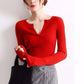 Pofulove Autumn Winter Students Inside Coat V-neck Striped Sweater Warm Bottoming Shirt Black
