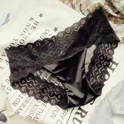 Satin Women's Panties Retro Hollow Transparent Lace Seamless Waist Bag Hip Briefs