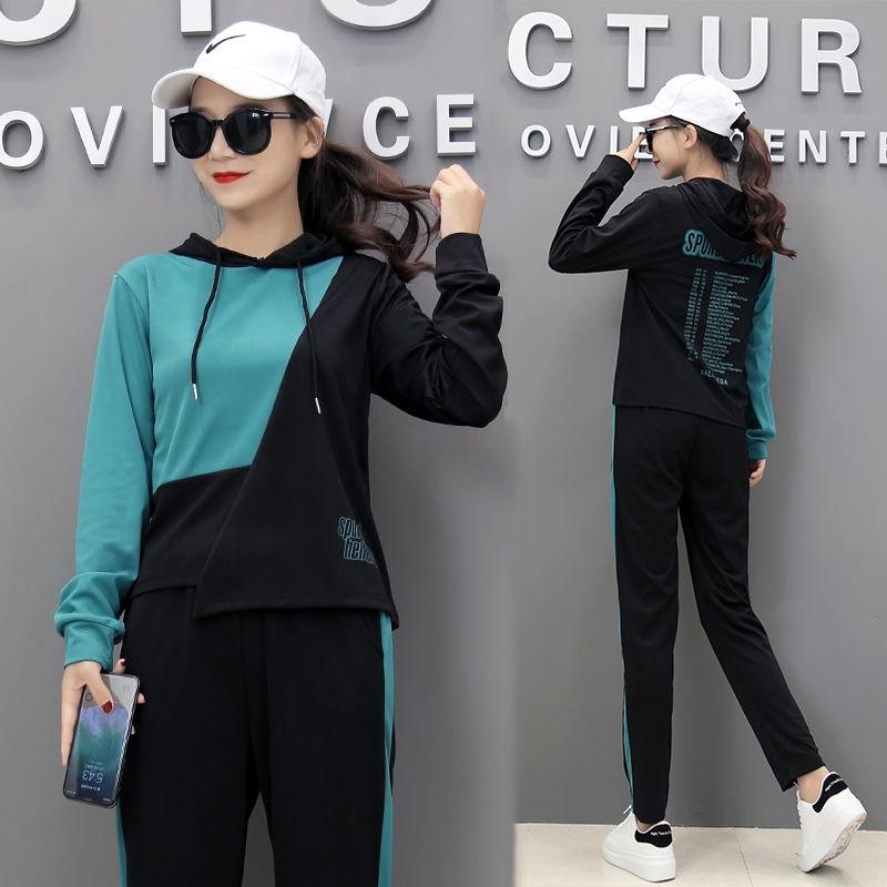 Two Pcs Set Wild Long -Sleeved Casual Sweatshirt Set Large Size Autumn And Winter Women 'S Clothing