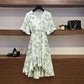 Women's Summer Dress Bohemian V-neck Floral Dress Flared Sleeve Irregular Fishtail Dress Mid-length