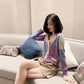 Color-block Knit Sweater Long-sleeved Loose V-neck Sweater Cardigan Jacket Female Spring and Autumn Korean Version of All-match Thin Top