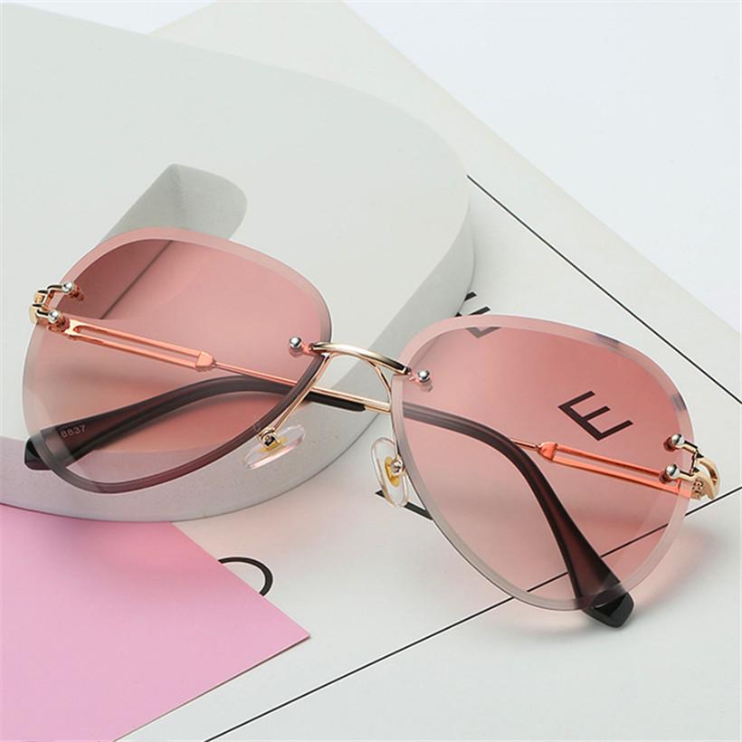 Rimless Sunglasses Women Fashion Designer Sun Glasses Metal Farme Gradient Shades Cutting Lens Famal