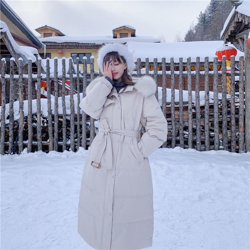 Real Fox Fur Collar Down Jacket Women Winter Thick Warm long Hooded Down Coat