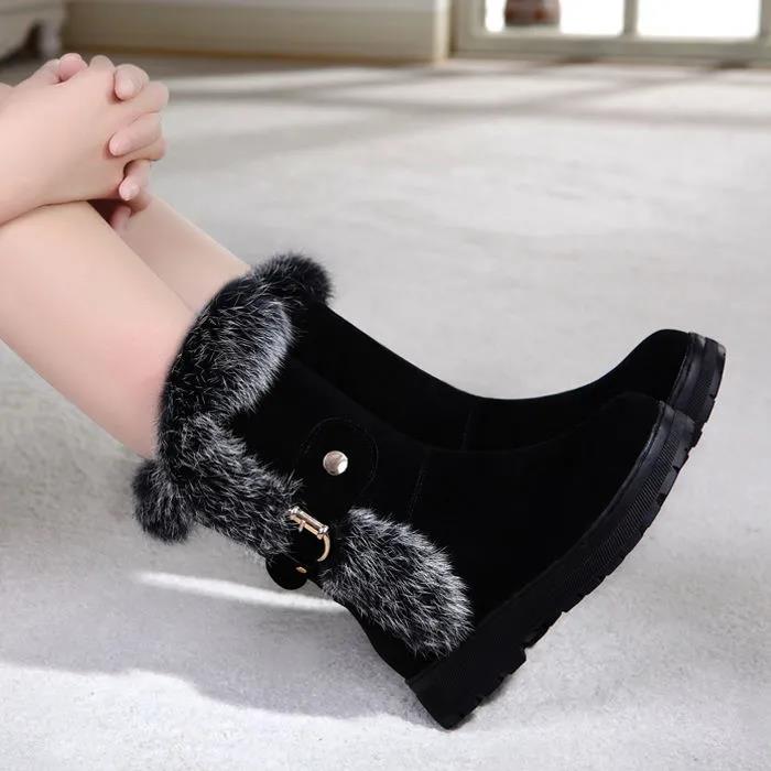 Snow Boots Women's Mid-tube Winter Plus Velvet Thickening Warmth Non-slip Flat Cotton Boots Women