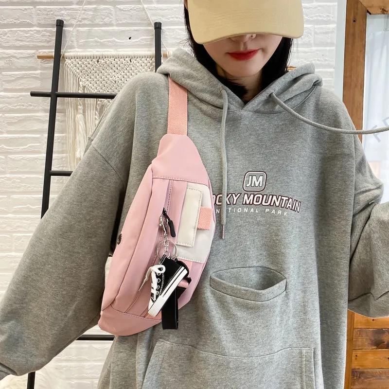 South Korea Ins Canvas Bag Female Chest Bag Male Japanese Korean Version of Harajuku Wild Waist Bag Tooling Student Messenger Bag Tide Bag