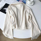 Waffle Short Jacket Women's Autumn Korean Style Loose Design Double Zipper Top Casual Cardigan Ladies Coat