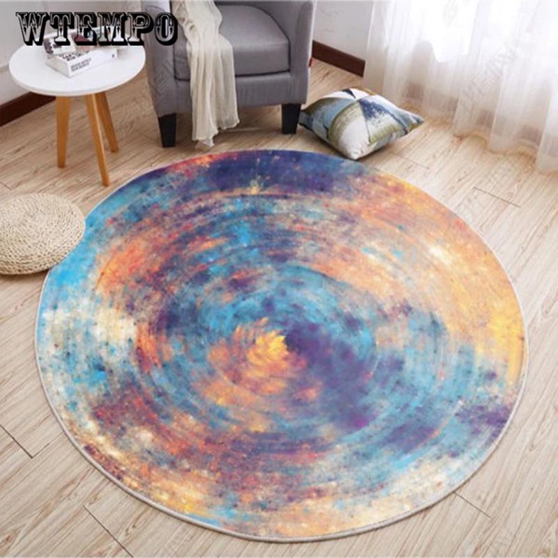 Geometric Abstract Round Carpet Imitation Wood Grain Print  Mat Bedroom Bay Window Chair Carpet