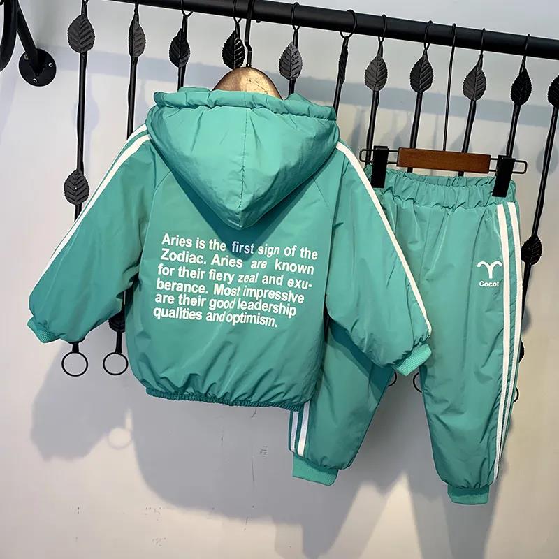 Boys Plus Velvet Suit Western Style Winter Clothes Baby Autumn and Winter Sports Clothes Children's Thickened Two-piece Suit