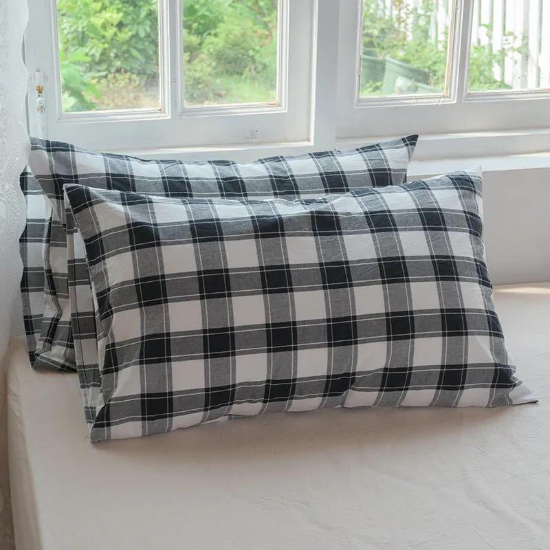 48*74cm Cotton Pillow Case Skin-friendly Washed Cotton Pillow Case Fashion Check Double Pillow Case