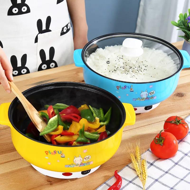 800W Dual-levels Electric Heat Pot 20cm Non-stick Cookware Boiling Soup Pot Frying Pan with For One Person