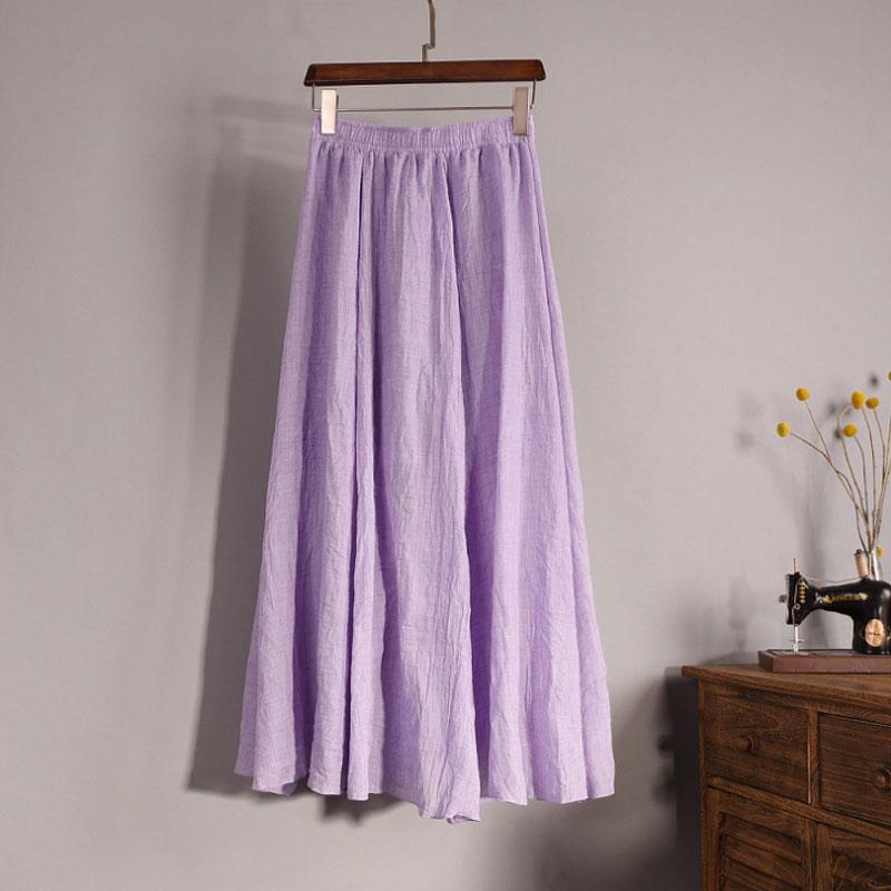 Vintage Women Cotton Linen Skirt High Waisted Elegant Sexy Solid White Black Pleated Skirts Female Maxi Skirts Women Long Skirts