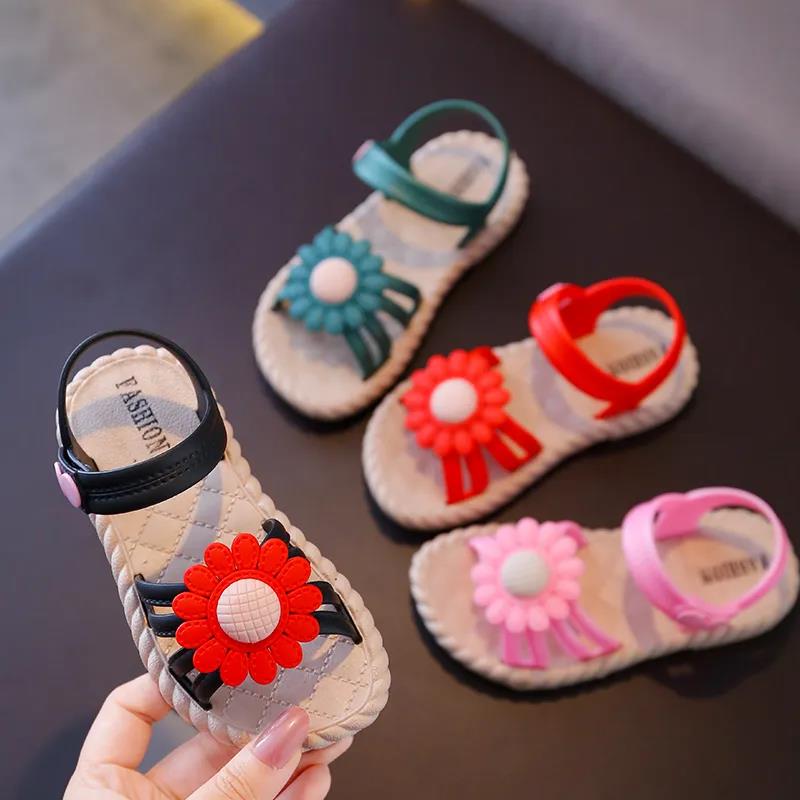 Children's Summer Outdoor Cool Shoes Girl's Large Size Color Matching Soft Sole Flower Sandals