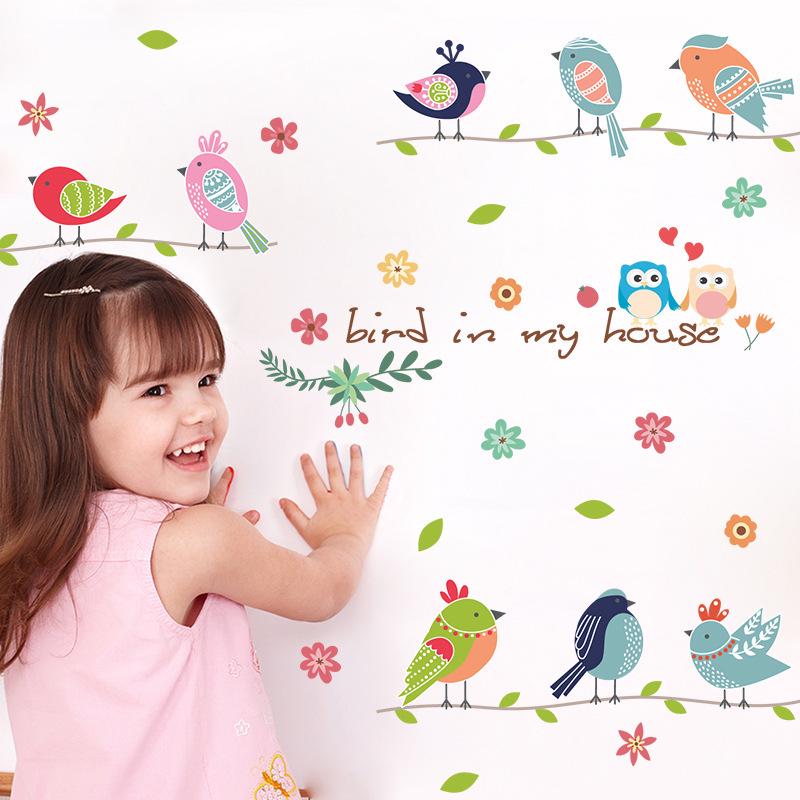 Warm and fresh bird children's room kindergarten wall sticker bird in my house wallpaper