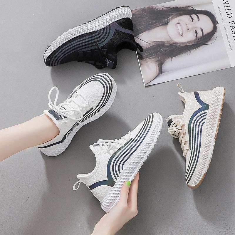 Reflective Flying Woven Sports Shoes Women Spring  Summer All-match Breathable Casual Shoes Korean Student Net Shoes Women