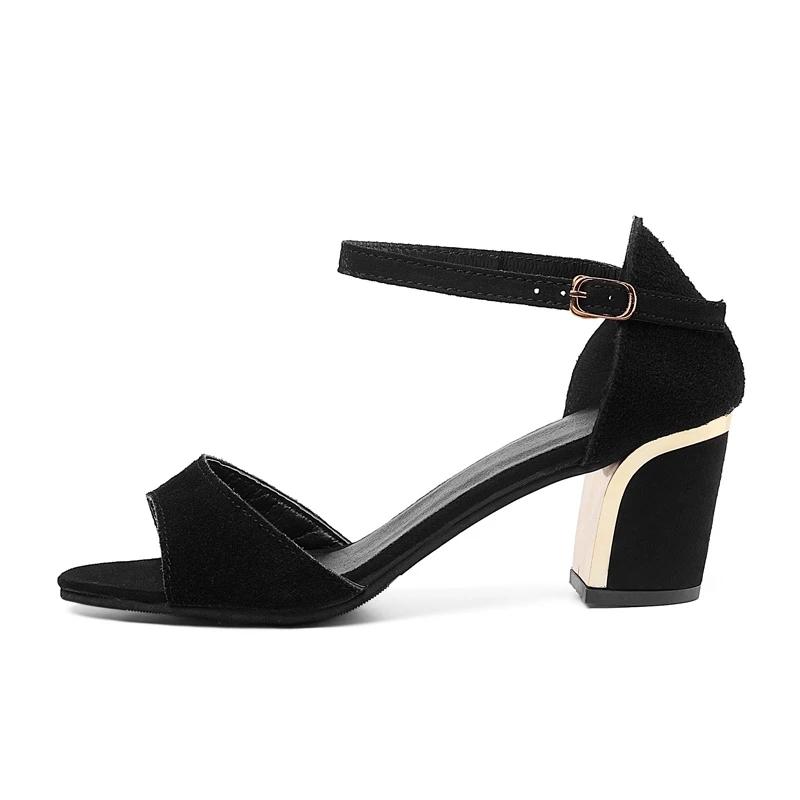 Women's Mid-heel Sandals Real Cowhide Thick-heeled Sandals Buckle Women's Shoes Casual Work Sandals Beach Shoes Business Women's Shoes