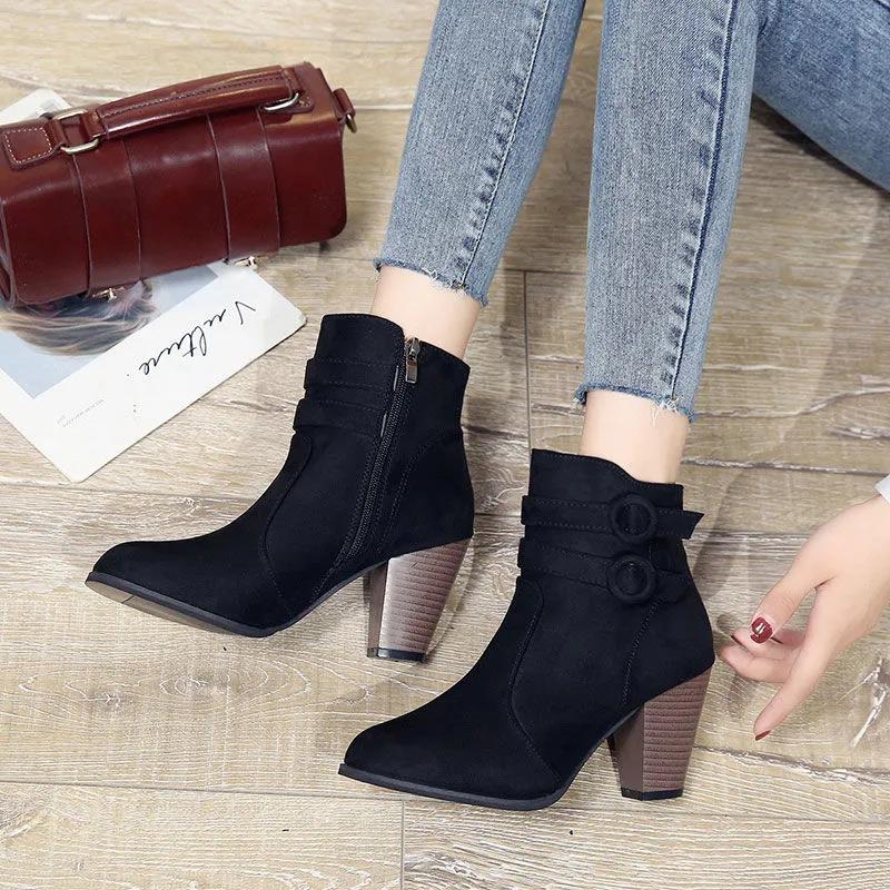 Martin Boots Women's Winter Thick Heel Large Women's Shoes Short Tube Women's Shoes Warm Snow Boots Women Fashion Zipper Boots