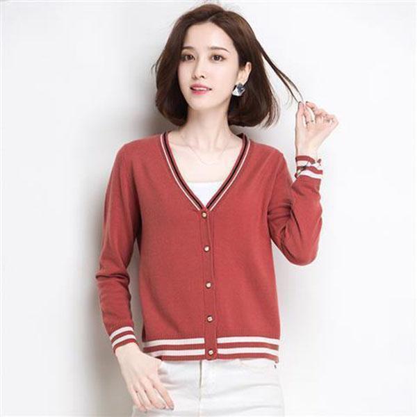 Spring and Autumn Short Cardigan Sweater Long Sleeve V-neck Top Fashion Knitted Women's Jacket