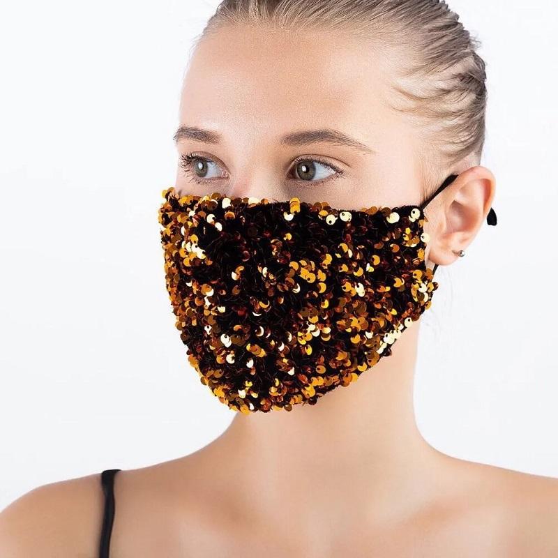 Women's Cotton Luxury Sequins Mask Windproof Dustproof Washable Mask Solid Color Shining Streetwear Face Mask Holiday Party Facial Masks Face Cover